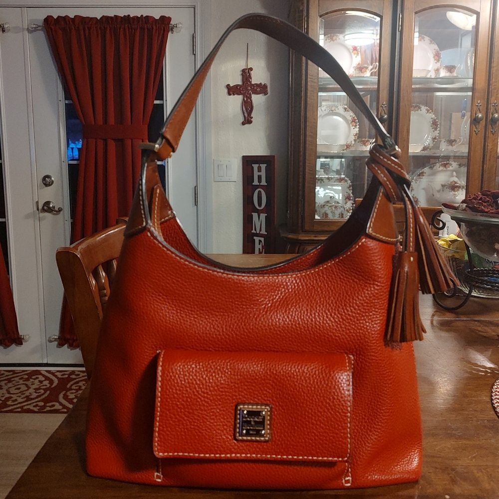 Dooney & Bourke Red Pebble Leather Hobo Shoulder Bag